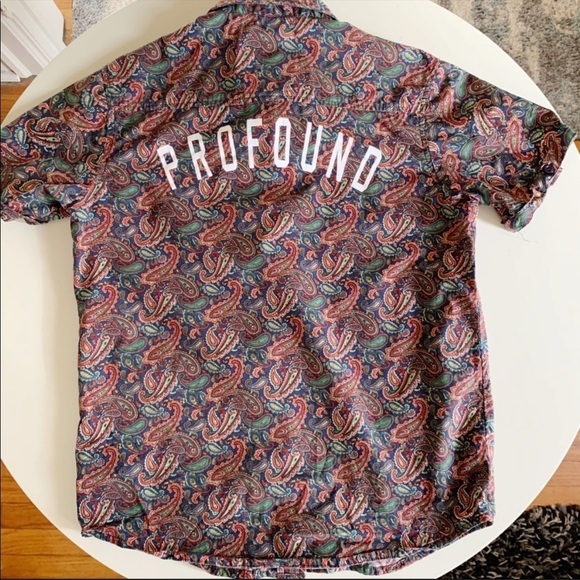 Profound Aesthetic Men’s Slim Cotton Paisley Button Down Shirt Size Small - Picture 5 of 8